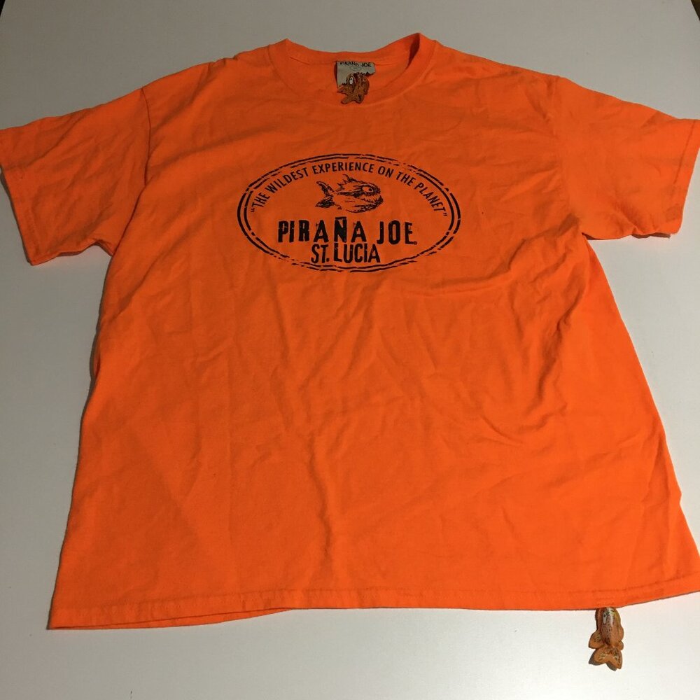 Pirana Joe St Lucia Mens Large T-Shirt Logo Graphic Orange